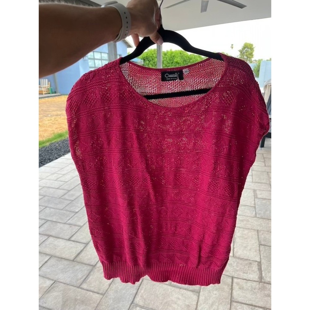 Vintage Catalina Pink Sparkle Metallic Knit Top XL Made in USA